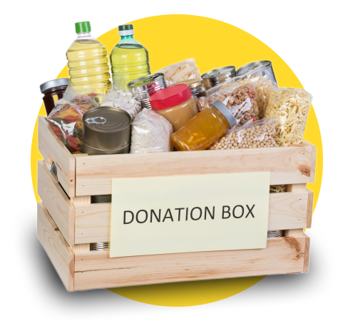 Donation box. Image links to our foodbank donation tips.