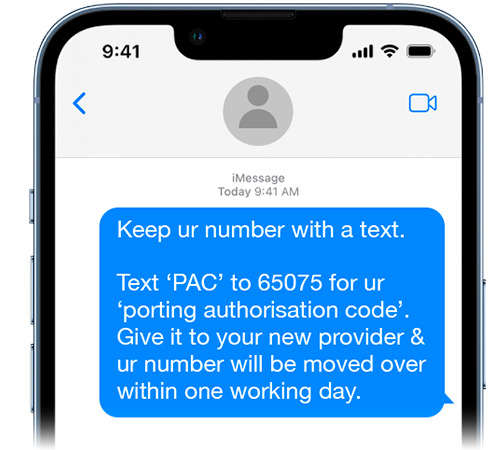 How to keep your number with a text: Text 'PAC' to 65075 for your 'porting authorisation code'. Give it to your new provider and your number will be moved over within one working day - image links to our Mobile cost cutting guide.