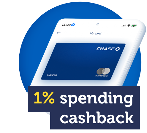 The Chase current account gives 1% cashback on most debit card spending. Image links to the Chase current account review in our Best bank accounts guide.