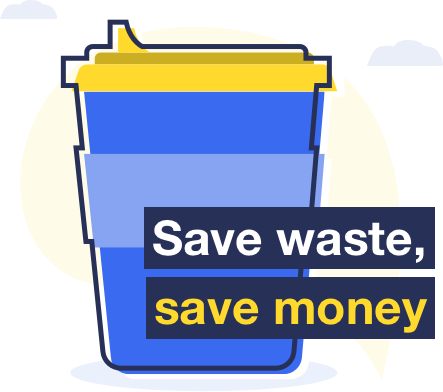 Save waste, save money - image links to an MSE blog that outlines how to get up to 50p off hot drinks