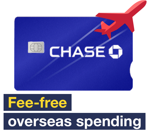 Chase's debit card offers fee-free overseas spending. The image links to MSE's Travel credit cards guide.