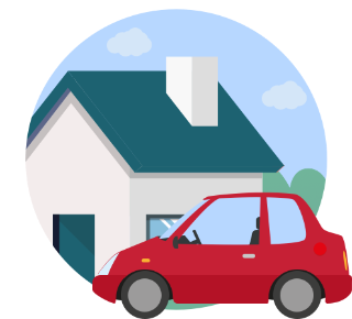 cartoon of car in front of house