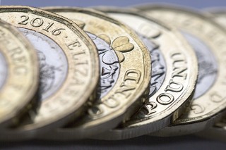 Overlapping pound coins Pound coins overlapping one another from left to right