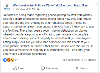 West Yorkshire Police warning over distraction burglars